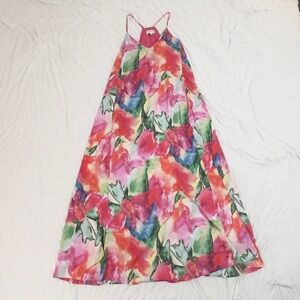 Watercolor Floral Built in Shelf Bra  Midi Dress